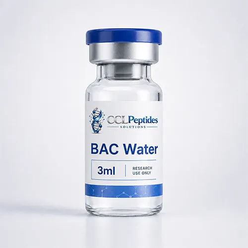 CCL Peptides BAC Water 3ml research-use vial with clean branded label and blue cap